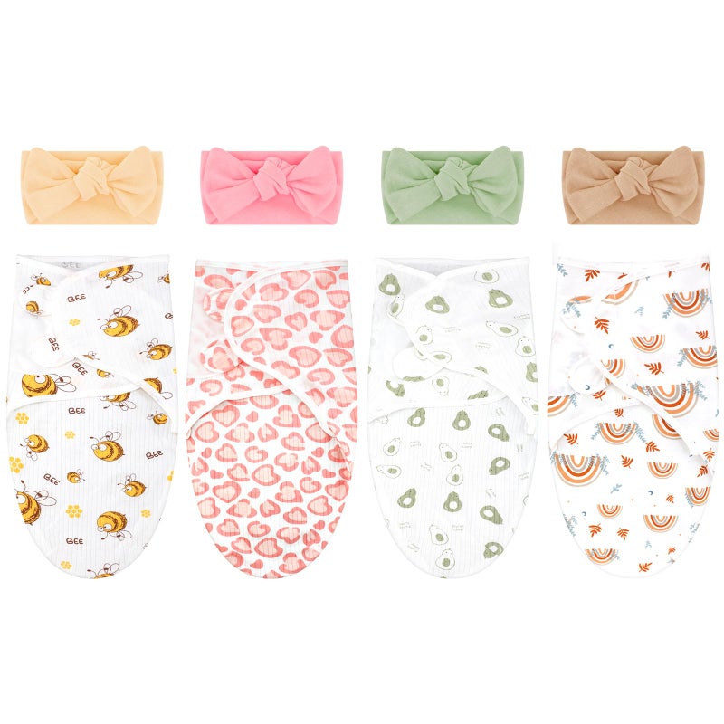 Bunnycool 4 Pack Newborn Preemie Swaddle with Headband Set Premature Swaddle Blanket Baby Clothes for Nicu Newborn Boys Girls(Preemie,Bow Style) - Image 1
